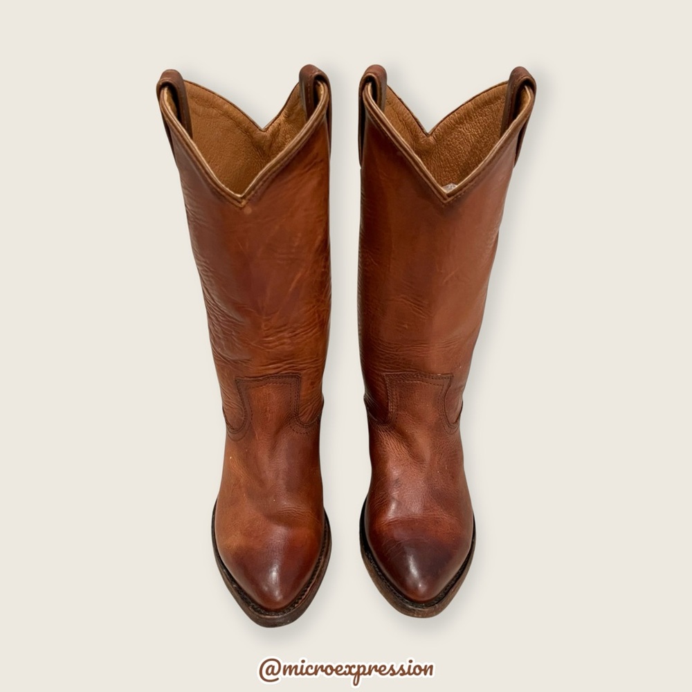 $399 Frye Billy Pull On Cognac Leather Western Low Heel Cowboy Rodeo Riding Boot - Picture 11 of 16
